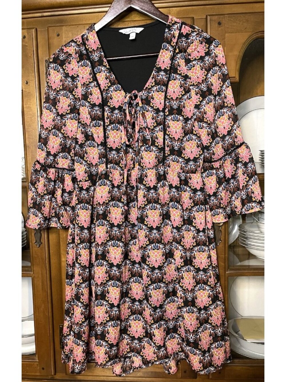Speechless Dress Women’s Medium Multicolor 3/4 Bell Sleeve Lined Short Boho
